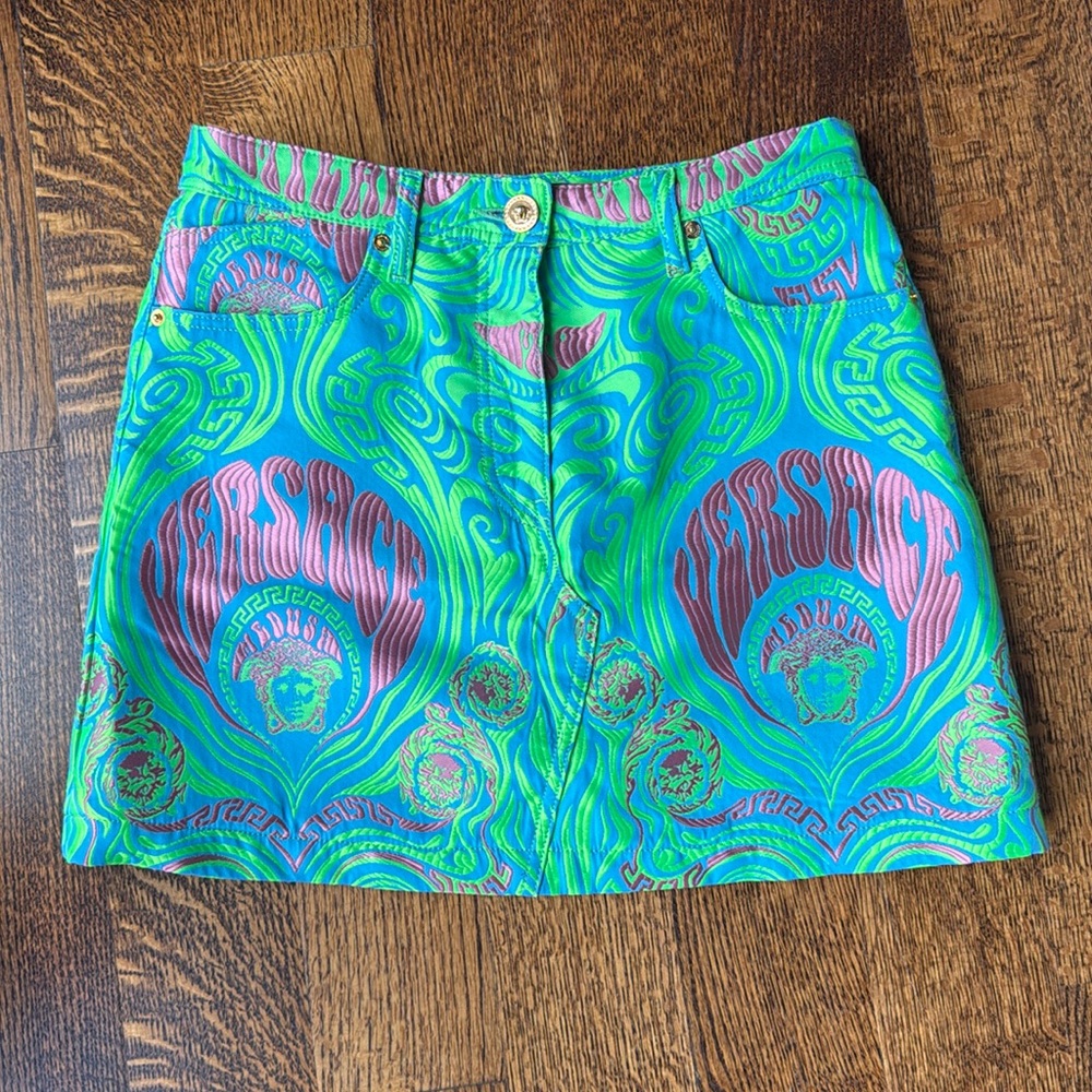 VERSACE PSYCADELLIC PRINT DENIM SKIRT - Picture 4 of 6